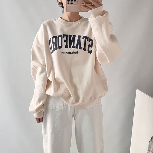 루즈핏 스탠포드 기모 맨투맨 티셔츠 오버핏 여성 여자 긴팔티 겨울 기모티 면 빅사이즈