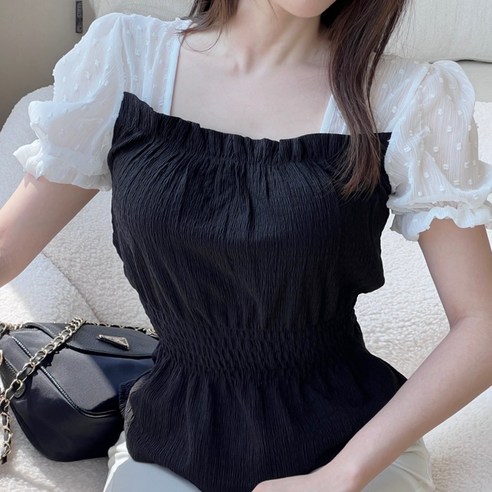 여름 러블리 블라우스, 러브레터 여성 퍼프소매 셔링 블라우스