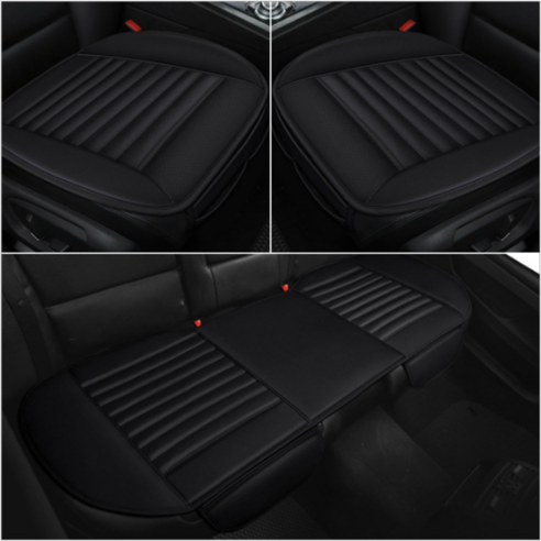 인더카 사계절 차량용 포켓가죽방석 앞좌석용 2p + 뒷좌석용 세트, 블랙