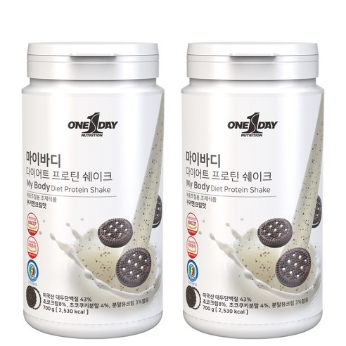 원데이뉴트리션 마이바디 다이어트 프로틴 쉐이크 쿠키앤크림맛, 700g, 2개