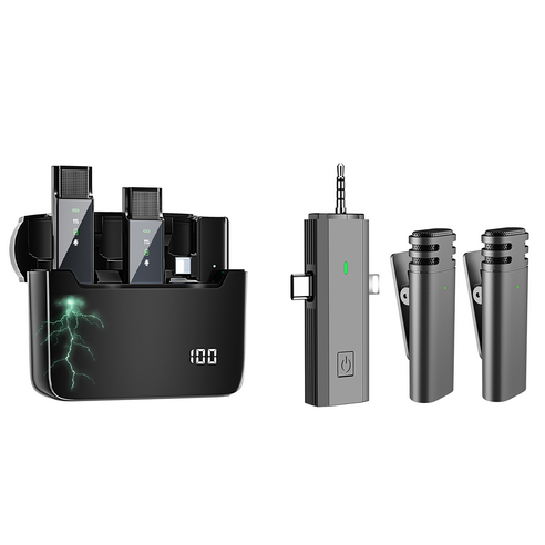 BOMGE 듀얼 무선 칼라 마이크 iPhone Android 카메라 무선 마이크 연결 후 동기화 2.4G 초저대기 시간 내장형 소음 감소 칩 Vlog 인터뷰 사용, S16-iPhone