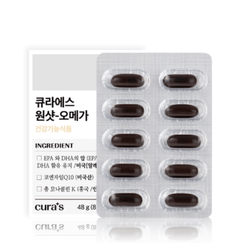 큐라에스 원샷오메가 오메가3 코큐텐 코엔자임Q10 홍국, 60정, 3개