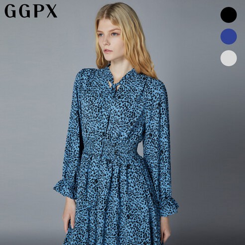 GGPX 타이넥 스모크 밴딩 레오파드 롱 원피스 GOHOPB15F