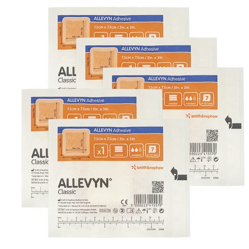 S&N 알레빈 애드히시브 7.5cmx7.5cm 낱개 Allevyn Adhesive 드레싱 밴드, 5개 - 기타병원용품 | 쿠팡