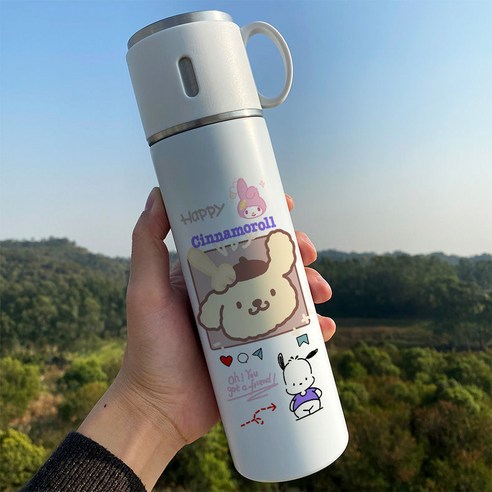 옥 개 보온병 만화 귀여운 패션 학생 간단한 일본식 대용량 물 컵 뚜껑 음료수, XA1153 만화, 350ml 뚜껑 수 컵