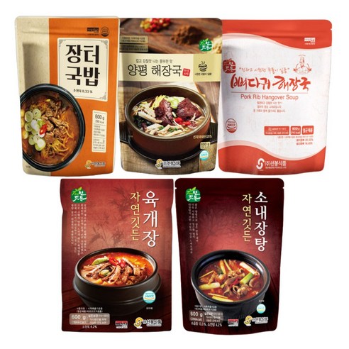 선봉식품 실온 해장국 얼큰국밥 기획세트 5종 [양평해장국 장터국밥 뼈해장국 내장탕 육개장] 자연깃든, 3.3kg, 2세트 - 즉석국 | 쿠팡