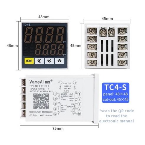 디지털 PID 온도 조절기 이중 출력 범용 입력 TC4S SSR 릴레이 110VAC 220V, [01] TC4S 48x48mm, 한개옵션1