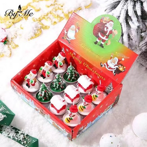【크리스마스캔들】크리스마스 캔들 데스크탑 크리스마스 트리 아로마 테라피 작은 선물 Merrychristmas 손 선물 친구, 점장추천12팩(유형B)_작은 촛불 스타일