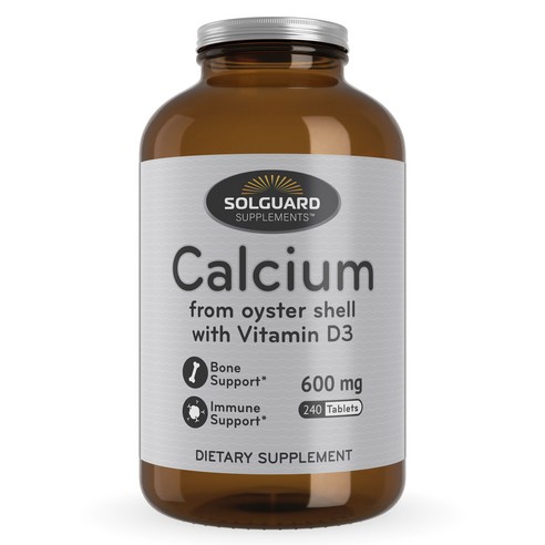Solguard 칼슘 600mg 오이스터 쉘 비타민 D3 타블렛, 1개, 240정