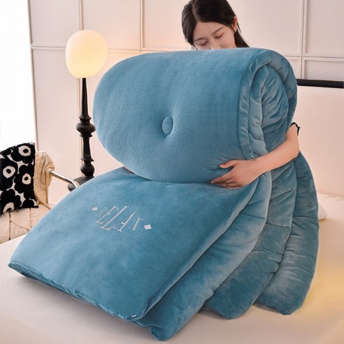 더루비샵 겨울극세사 우유양털 차렵이불, 자수이불, 블루