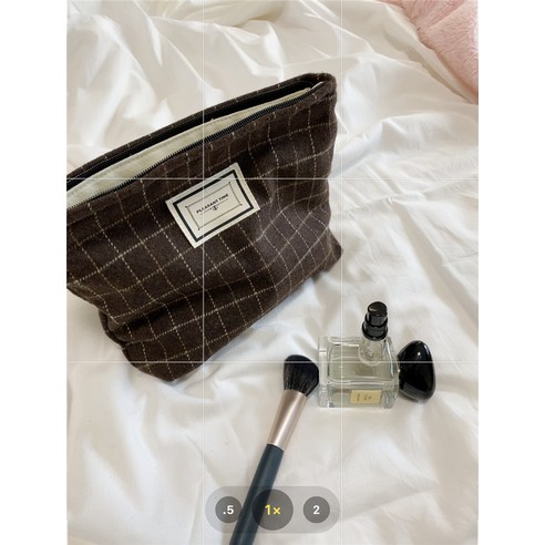 [코스릴]화장품 파우치 양모 체크 무늬 대조 대용량 마무리 가방, 갈색 격자