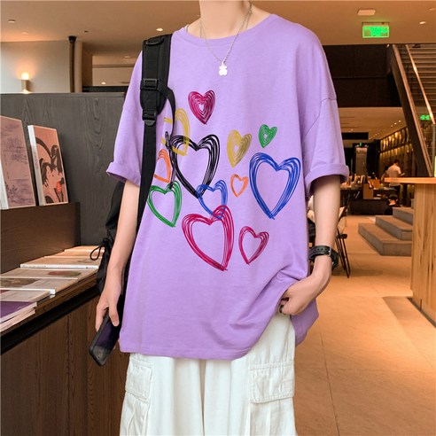 DFMEI 여름 패션 브랜드 맞춤 인쇄 반팔 티셔츠 남성 한국어 스타일 느슨한 용 옷 코튼 하프 소매 커플 티셔츠