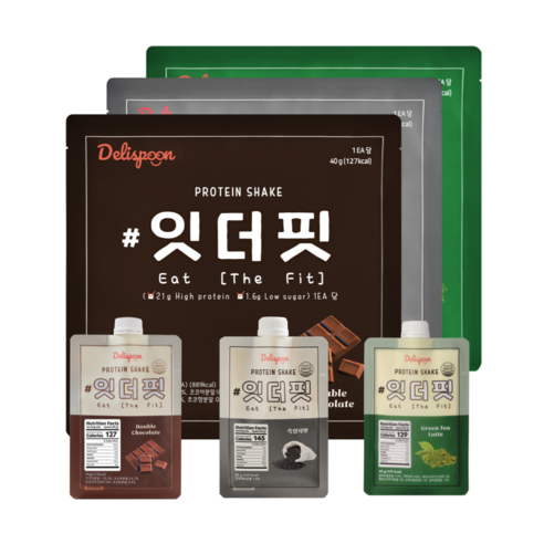 델리스푼 잇더핏 단백질 쉐이크 3주플랜 (더블초코맛 1주+흑임자맛 1주+녹차라떼맛 1주), 280g, 3개 
다이어트/이너뷰티