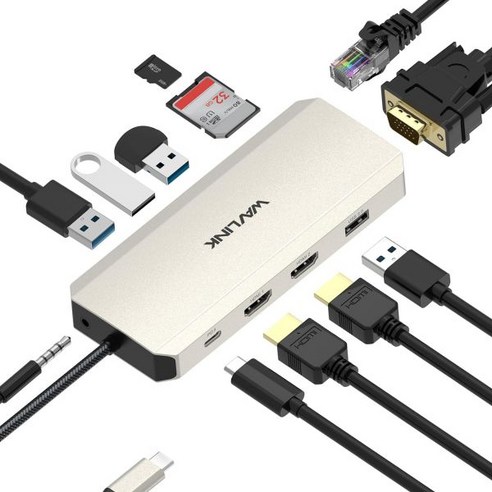 레노버도킹스테이션 WAVLINK 12-in-1 USB C 허브 멀티포트 어댑터 이중 디스플레이 도킹 스테이션듀얼 4K HDMI VGA 이더넷 87W 전력 전송 Dell/HP호환/Lenovo/M, Dual HDMI+VGA Best Top5 레노버도킹스테이션 WAVLINK 12-in-1 USB C 허브 멀티포트 어댑터 이중 디스플레이 도킹 스테이션듀얼 4K HDMI VGA 이더넷 87W 전력 전송 Dell/HP호환/Lenovo/M, Dual HDMI+VGA Best Top5