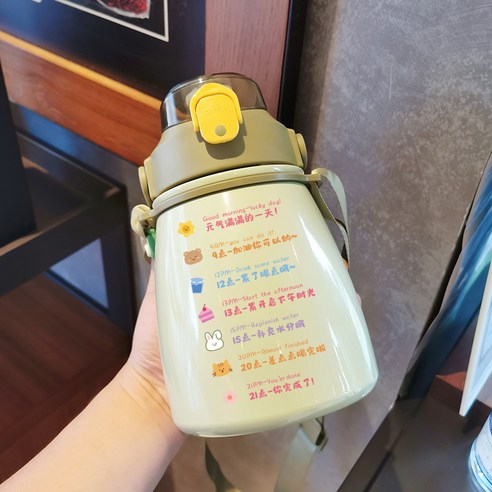 smy보온병 컵 여성 고가 물 컵 대용량 어린이 학생 주전자 밀짚 컵 휴대용 인터넷 연예인 큰 배꼽 컵, 색깔14, 하나