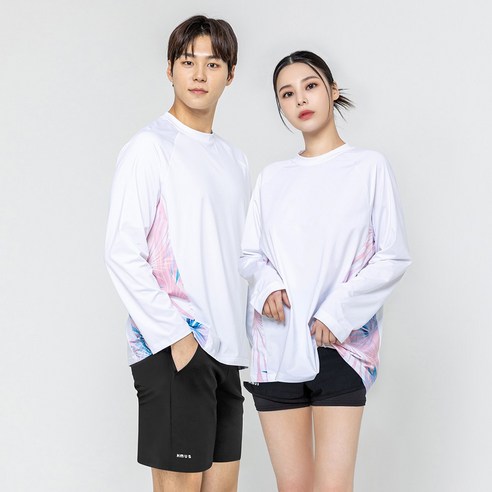에이치머스 남여공용 커플 비치웨어 오버핏 래쉬가드 긴팔 수영복 빅사이즈 체형커버
