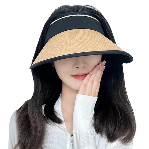 샘피온 여성 라피아 라탄 밀짚모자 햇빛가리개 돌돌이 썬캡