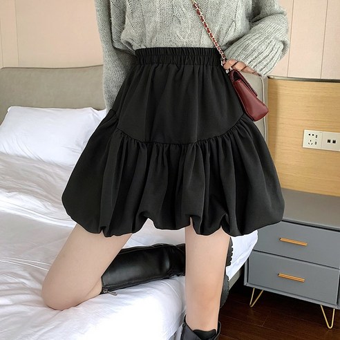 블랙 스커트 여성 여름 디자인감 작은 키 a라인 스커트