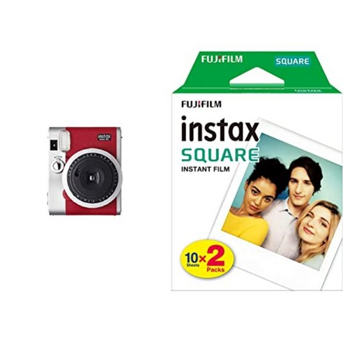 후지 필름 즉석 카메라 추천 폴라로이드 체키 인스탁스 스퀘어 instax mini 90 네오 클래식, 빨간색 + 영화, 10 시트, JP, 1 세트