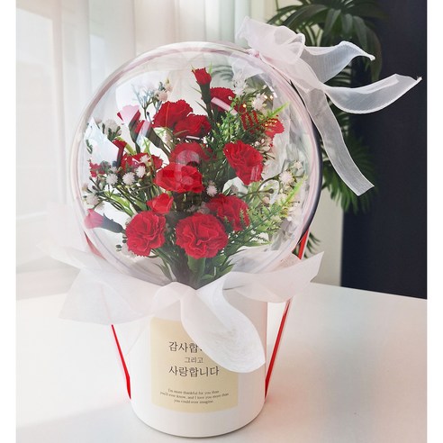 카네이션 풍선꽃다발 어버이날 스승의날 아크릴 꽃풍선 쇼핑백 무료구성, 클래식 레드