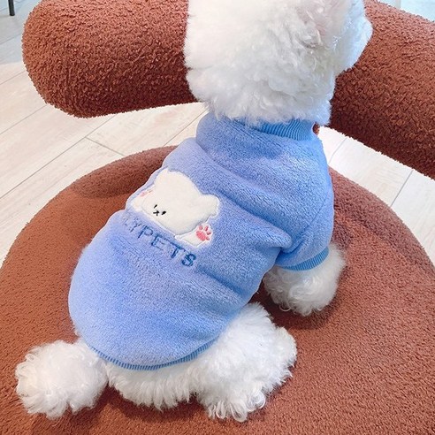 [말랑콩떡] 강아지 발바닥 기모 후리스 긴팡 티셔츠, 블루