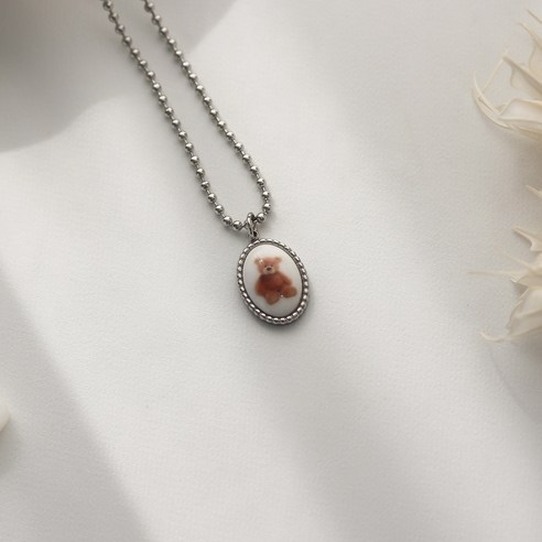 테디베어 미아방지 목걸이/써지컬 미아방지 각인, 33cm