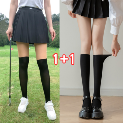 버디프로 자외선차단 예쁜 투톤 골프스타킹 2P, 블랙 1+1, 2개
