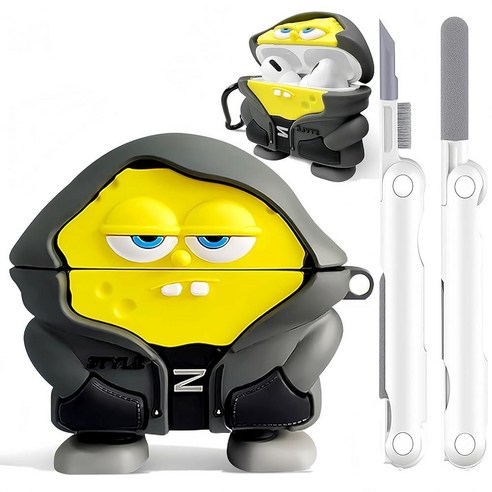 Novastar 에어팟 프로 2세대 케이스 커버 클리너 키트 포함 2세대/1세대용 귀여운 만화 실리콘 보호 키체인 옐로우 (관부가세포함), Yellow