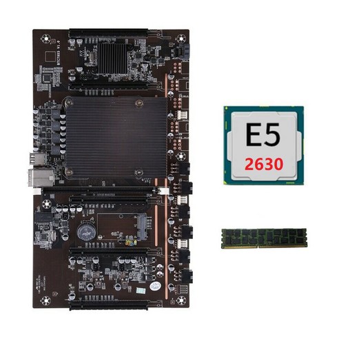Monland X79 H61 BTC 마이닝 마더 보드 LGA 2011 DDR3 지원 3060 3070 3080 그래픽 카드 (E5 2630 CPU + RECC 4G RAM 포함), 검은 색