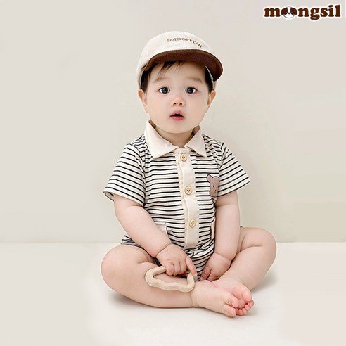 몽실이 스트라이프 카라 반팔우주복