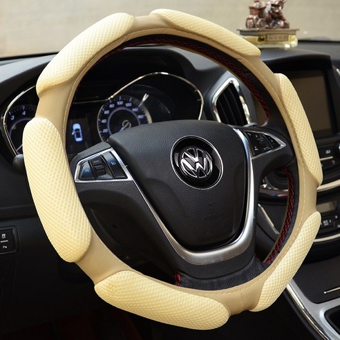 자동차 핸들 커버 Bora Tiguan Magotan 폴로 Passat Santana 사계절 범용 여름 얼음 실크 핸들 커버, 샌드위치 베이지