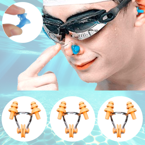오너백 물놀이 수영 귀마개 코마개 실리콘 9P, 9개, 오렌지