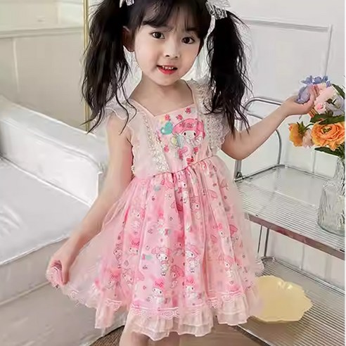 아이스쿨 산리오 레이스 쉬폰 원피스 핫썸머 여아 원피스