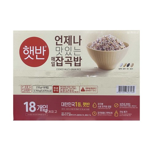 CJ제일제당 햇반 매일 잡곡밥 210g x 18입 + 안전 박스포장, 18개