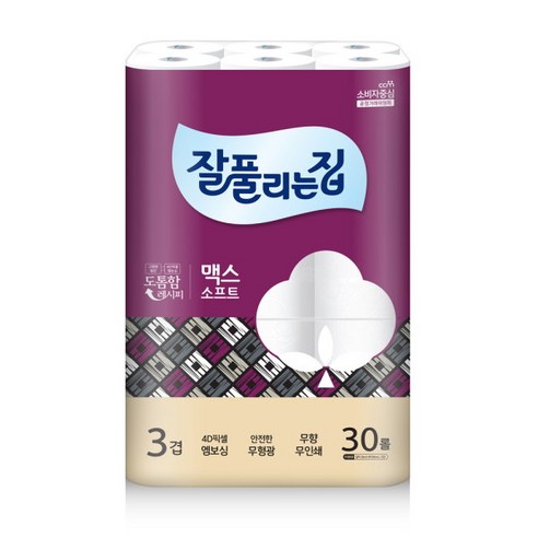 잘풀리는집 3겹 맥스소프트 화장지 30m, 30롤, 1개