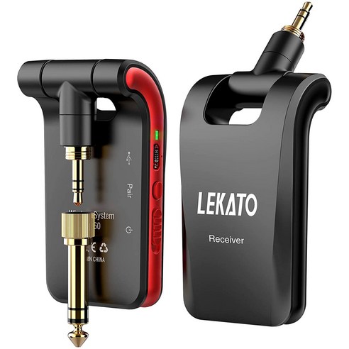 LEKATO WS-60 무선 기타 시스템 2.4GHz 송신기 수신기 스테레오 2 in 1 플러그 6 채널, 01 Black