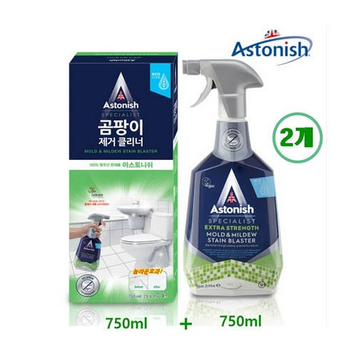 아스토니쉬 NEW 곰팡이제거 클리너 750ml+750ml (2개), 2개, 750ml