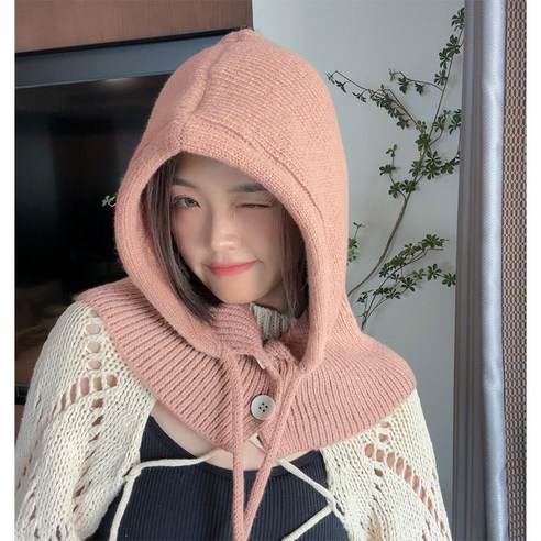프리지앤 오버핏 바라클라바 겨울 후드 모자 넥워머 남녀공용 방한모, 인디핑크