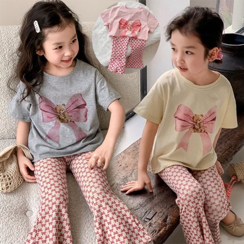 여아용 러블리 리본 반팔티 찰랑찰랑 리본 바지 상하세트