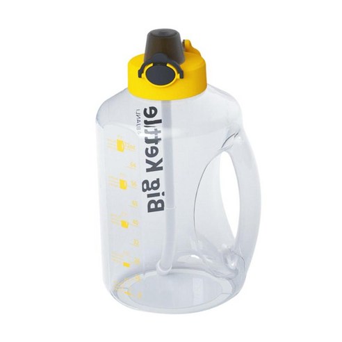2.7l 체조 깡통이있는 물병 BPA 무료 누출 방지 재사용 가능한 대형 내구성 물병 손잡이 포함 휴대용 스포츠, 노란색, 272x140mm., 플라스틱