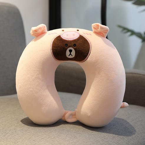 [LM] U 자형 베개 메모리 폼 목 베개 자궁 경부 척추 베개 자동차 여행 휴대용 빨 녹색 핑크 목 베개, 25x26x13cm, 파란