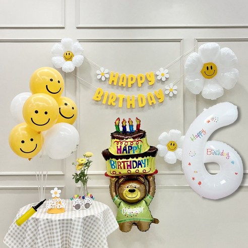 연지마켓 데이지 곰돌이 생일 파티 숫자 풍선 가랜드 세트, 6, 1세트, 베어 옐로우B 6