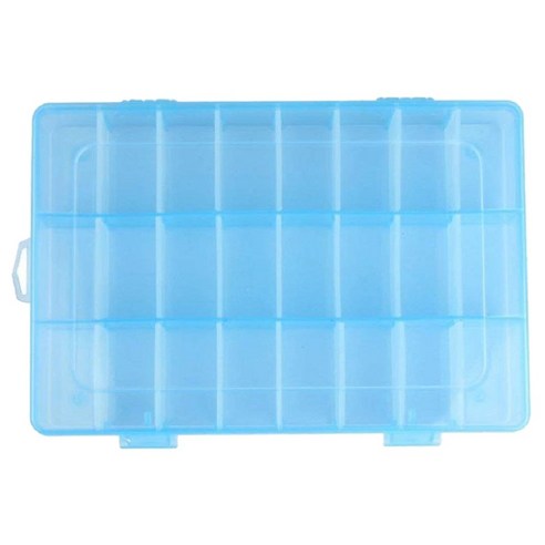 Deoxygene 조정 가능한 24 구획 슬롯 플라스틱 공예 보관 상자 보석 도구 컨테이너 주최자 블루, 1개, 파란색