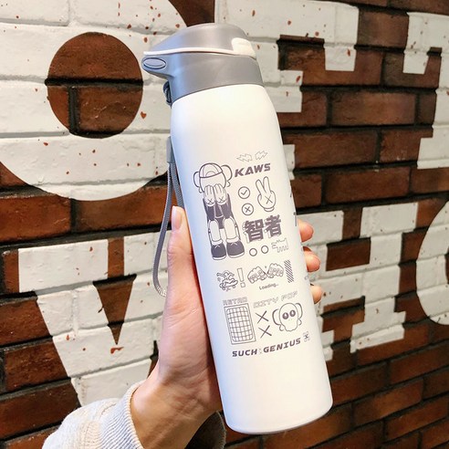 보온병 컵 스포츠 남자 대용량 주전자 차 필터 휴대용 학생 스테인레스 스틸 Ml 컵, 550Ml/현명한/밀짚로프, 하나