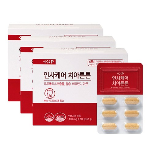 에스씨글로리 인사케어 치아튼튼 최신 제조 리뉴얼 상품 약국 판매 치아 프로폴리스, 3개, 60정