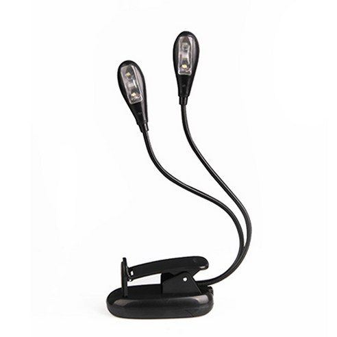 카멜리안 악보 보면대 2 Head 4 LED 8 LED 북라이트 클립 조명 라이트, 4LED블랙