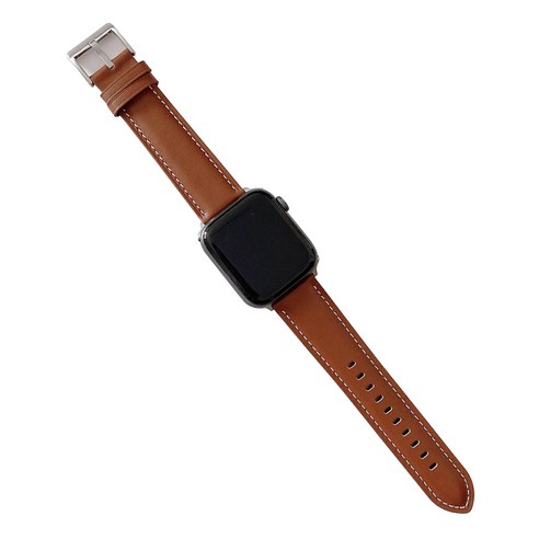 라라티와이 애플워치 호환 가죽 스트랩, 브라운-실버버클, 38/40/41mm
