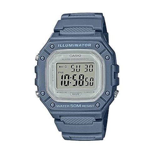 Casio 남성용 클래식 스테인리스 스틸 소재 쿼츠 시계 레진 스트랩 블루 21.1모델: W-218H-2AVCF