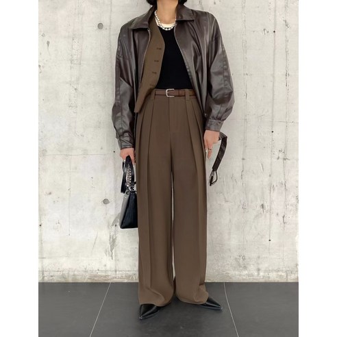 우아글로벌 핀턱 봄가을 간절기 와이드 슬랙스