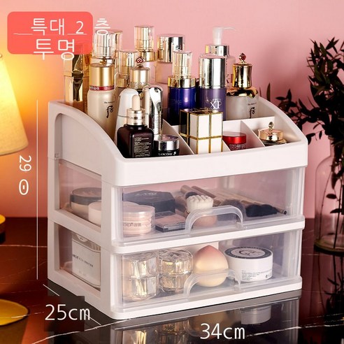 데스크톱 화장품 투명 수납함 대리 발급 서랍장 액세서리 정리함 비닐 화장함 2 3층, 특대호 2층 투명